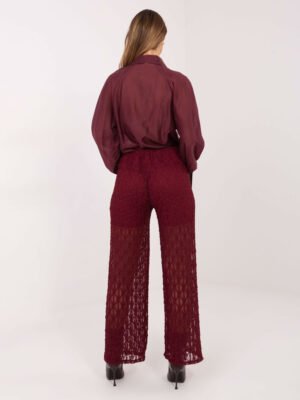 Alternative view of Nėriniuotos plačios kelnės aukštu liemeniu "ANABELE" bordo