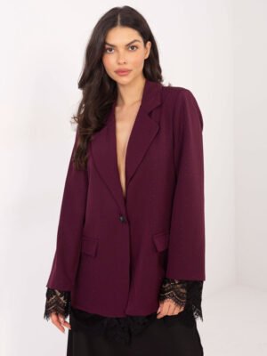 Alternative view of Elegantiškas švarkas su nėriniais ir kristalais "ESTRA" tamsi raudona