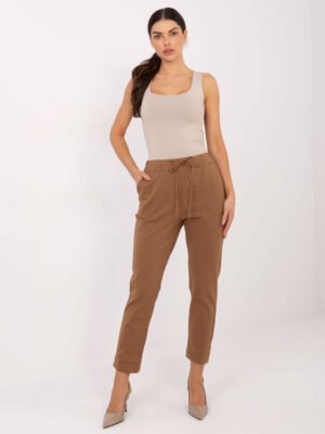 Tiesaus silueto kelnės su raišteliu "KYOTO" karamelinė