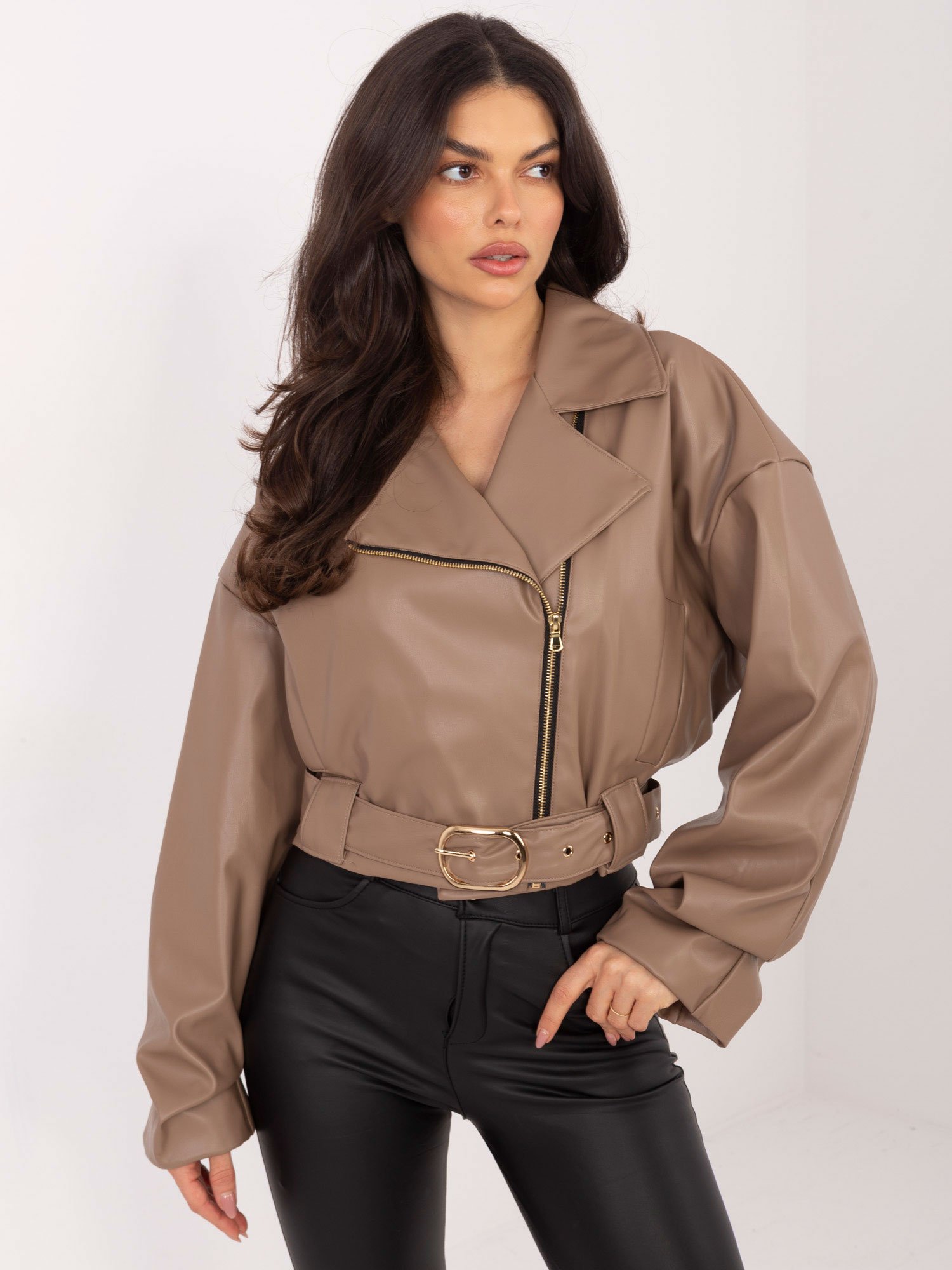 Eco odos trumpa striukė su diržu "EINARA" tamsi smėlio - Image 4