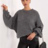 Oversize megztinis su vilna ir išraiškingomis  pūstomis rankovėmis "TESSA" tamsi pilka
