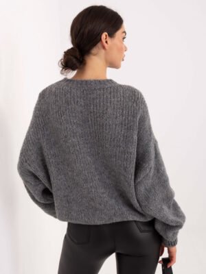 Alternative view of Oversize megztinis su vilna ir išraiškingomis  pūstomis rankovėmis "TESSA" tamsi pilka