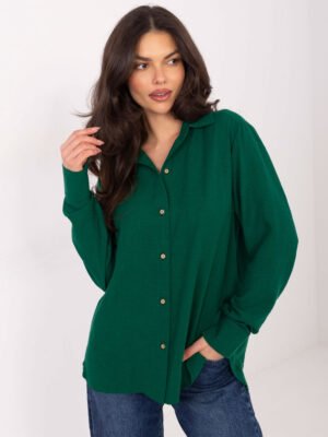 Laisvesnio modelio medvilniniai marškiniai "COTON" žalia