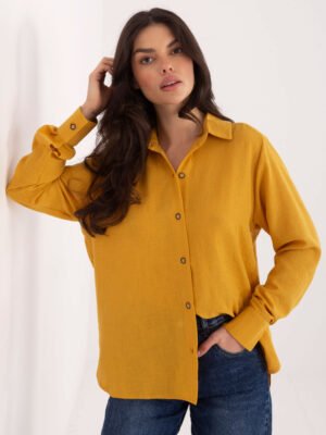 Alternative view of Laisvesnio modelio medvilniniai marškiniai "COTON" geltona