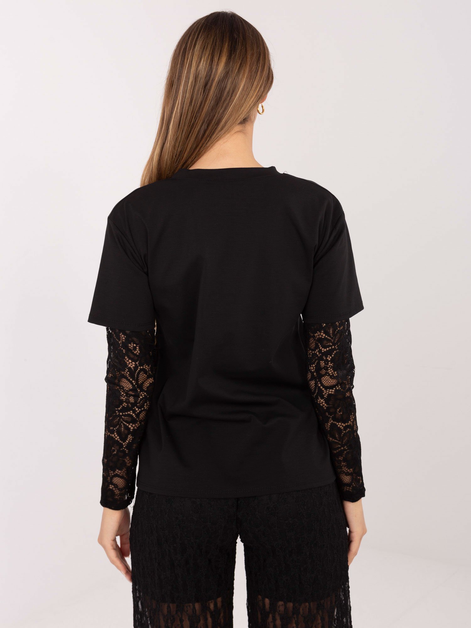 Palaidinė su originaliomis nėrinių rankovėmis "MADLEY" juoda - Image 4