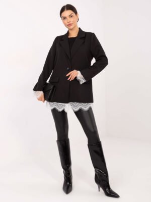 Stilingas švarkas su nėrinių apdaila "NENSY" juoda