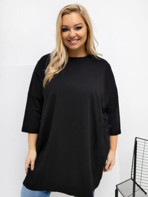 Plus size ilga palaidinė-tunika su kišenėmis "KATRINA" juoda
