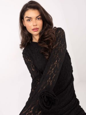 Alternative view of Puošni kokteilinė nėriniuoto audinio suknelė "MILEDI" juoda