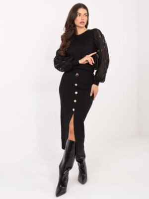 Midi sijonas su skeltuku ir dekoratyvinėmis sagomis "CALEN" juoda