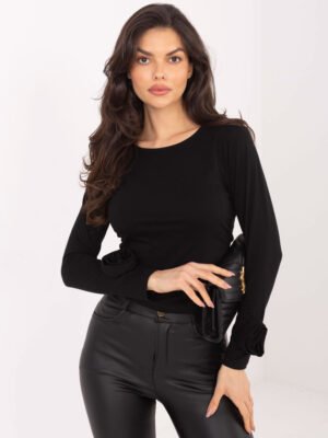 Casual stiliaus palaidinė su dekoratyvinėmis rožėmis rankogaliuose "ASJA" juoda