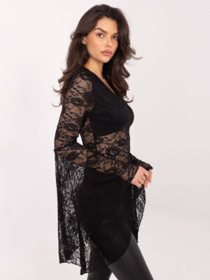 Alternative view of Nėrinių palaidinė su platėjančiomis rankovėmis "URSINA" juoda