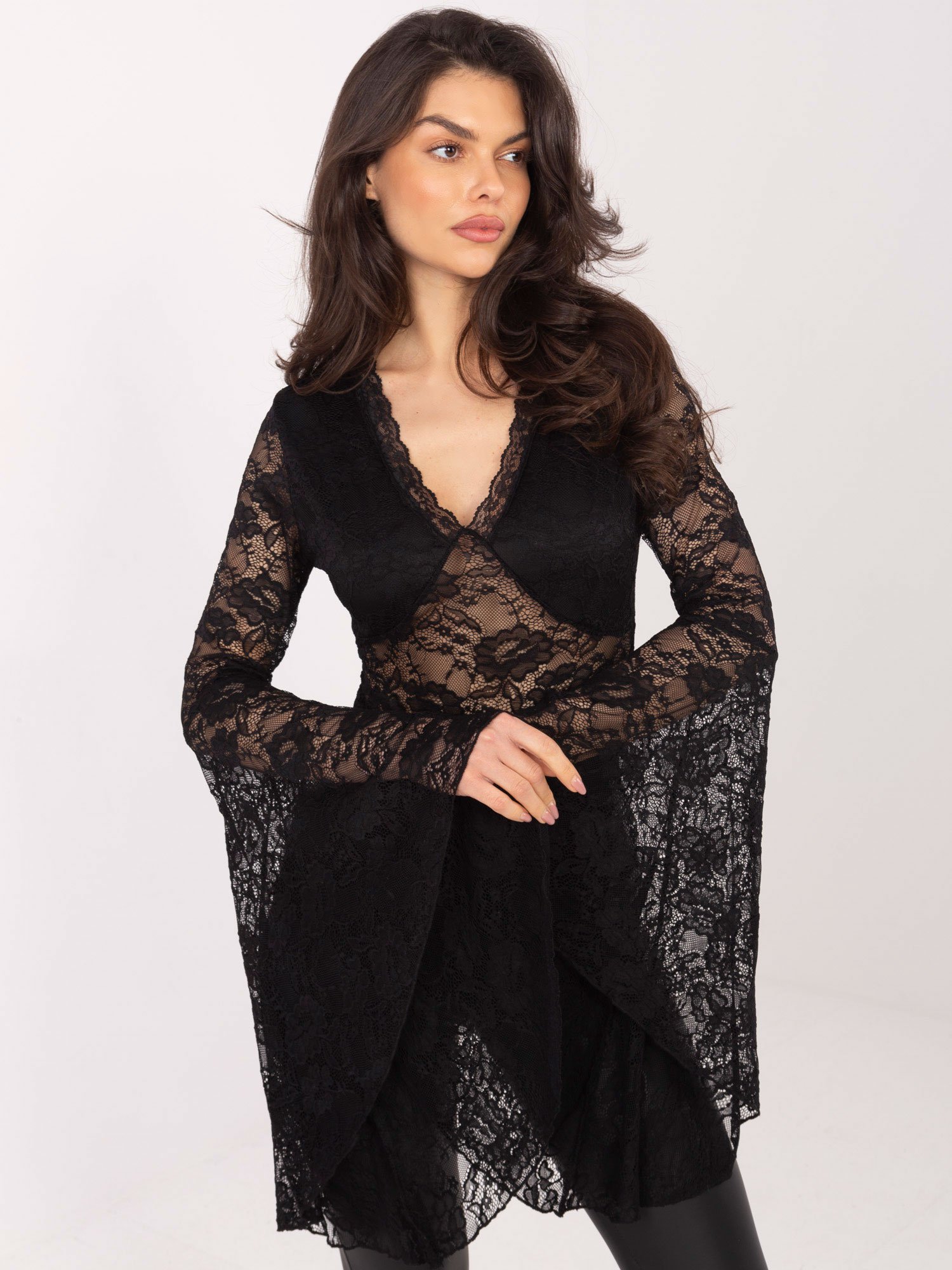 Nėrinių palaidinė su platėjančiomis rankovėmis "URSINA" juoda - Image 3