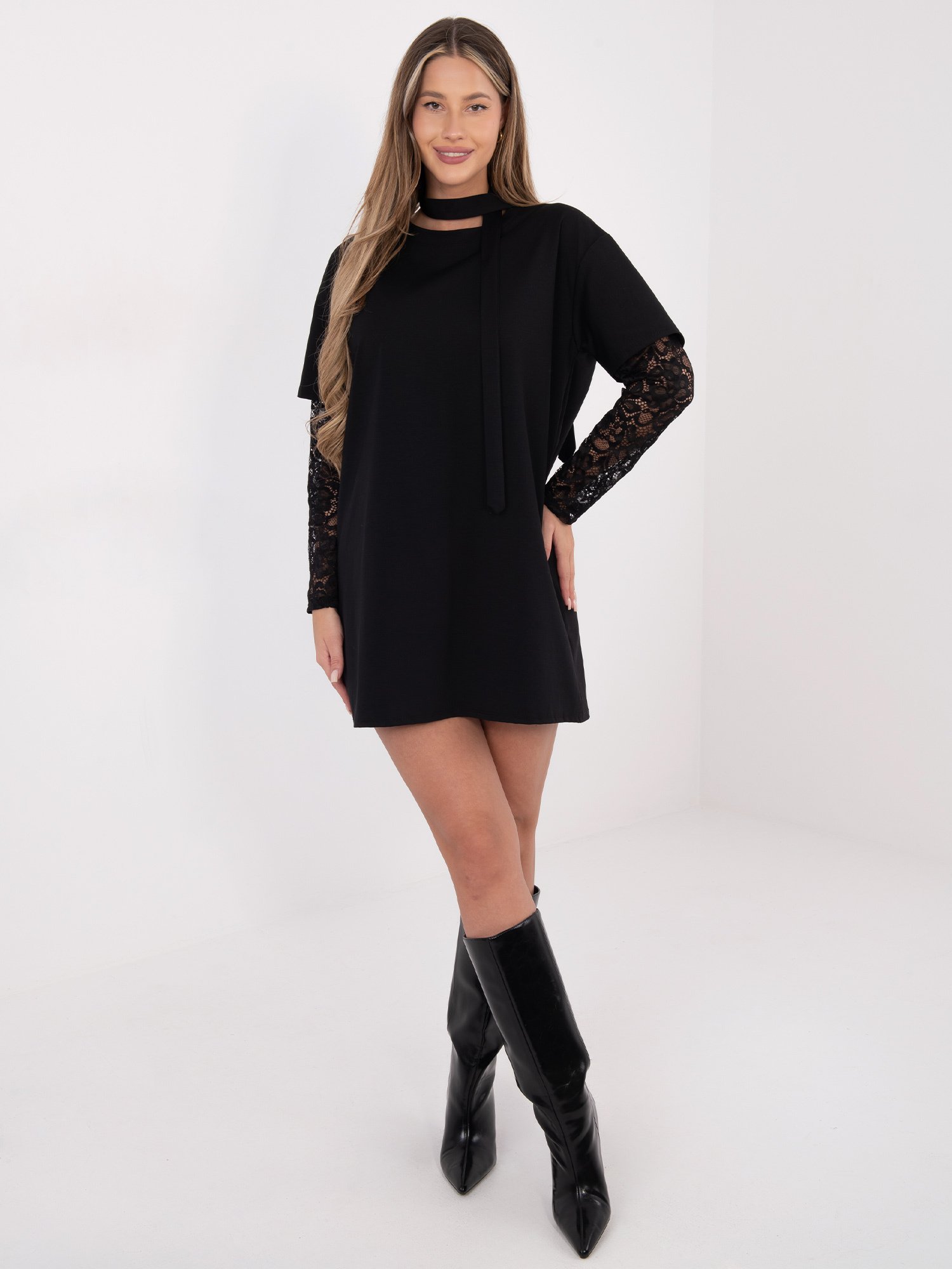 Laisvo silueto suknelė su nėriniais "SAIBEL" juoda - Image 4