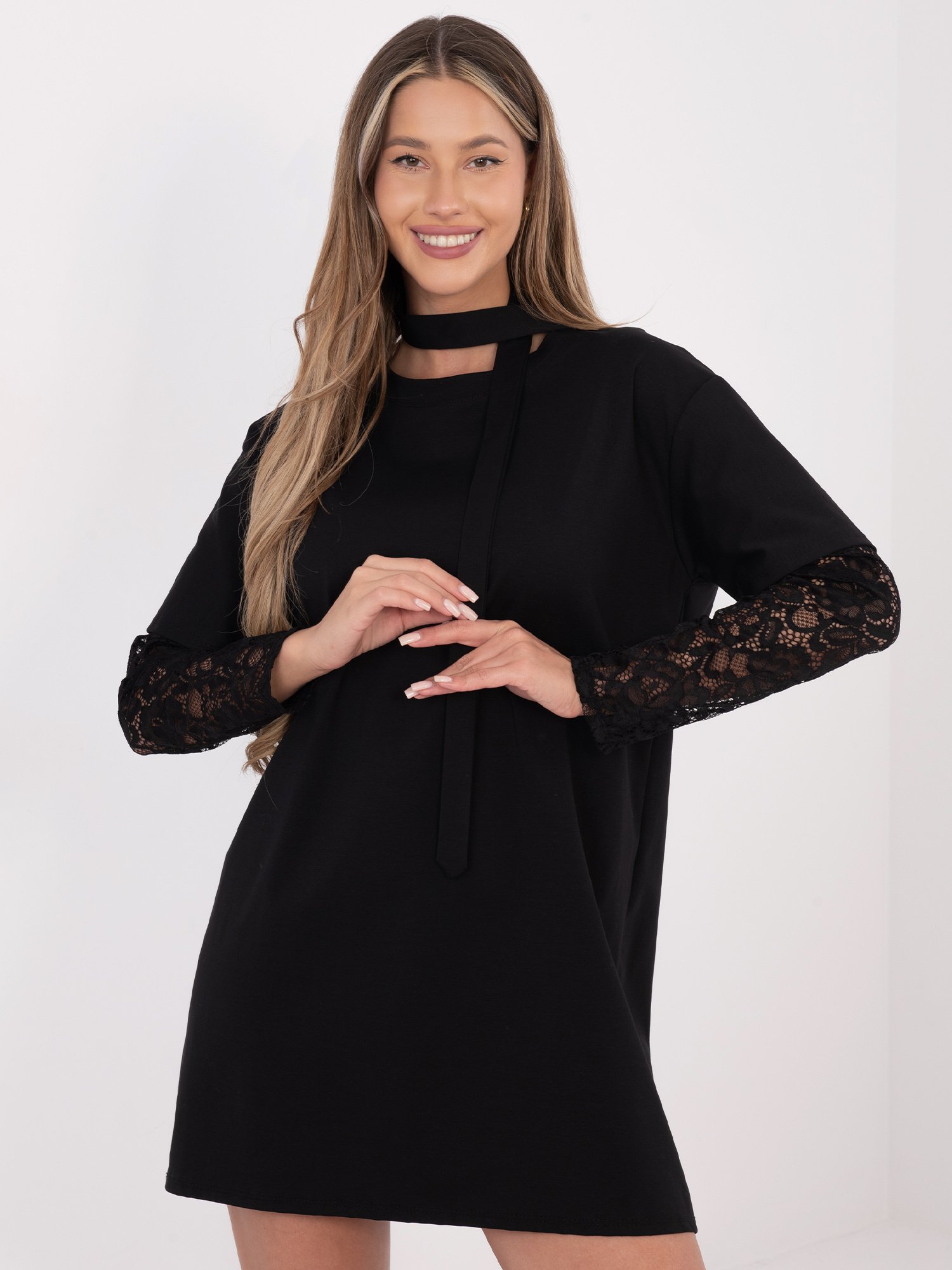 Laisvo silueto suknelė su nėriniais "SAIBEL" juoda - Image 6