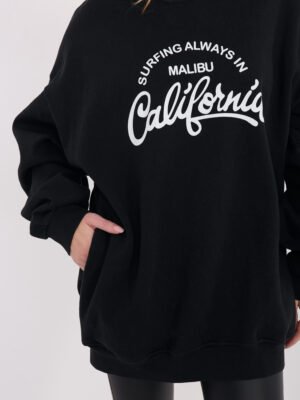 Alternative view of Ilgas džemperis su užrašu ir kišenėmis "SORA" juoda