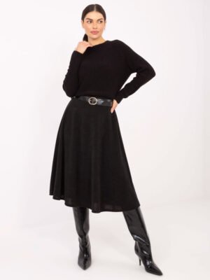 Minkšto audinio platėjantis midi sijonas su diržu "GIZELL" juoda