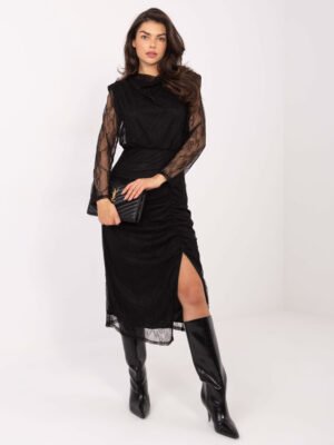 Alternative view of Nėrinių suknelė su  permatomomis rankovėmis ir skeltuku "TAYA" juoda