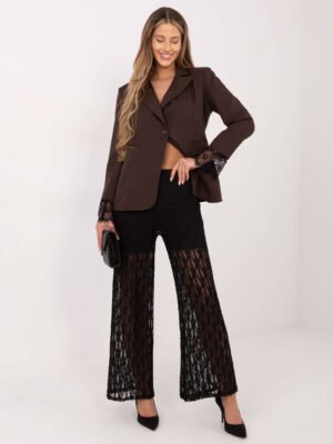 Nėriniuotos plačios kelnės aukštu liemeniu "ANABELE" juoda