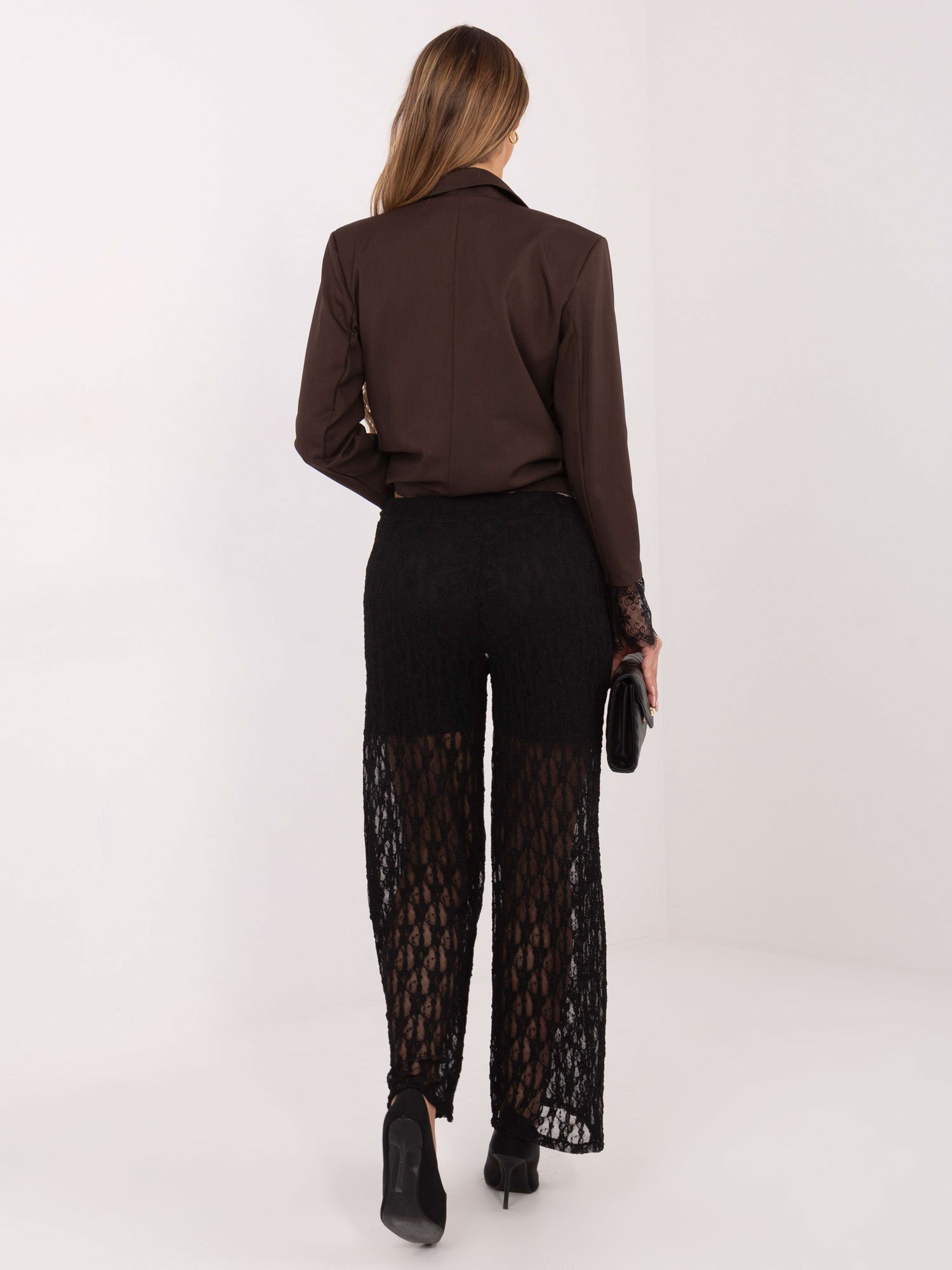 Nėriniuotos plačios kelnės aukštu liemeniu "ANABELE" juoda - Image 4