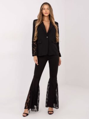 Alternative view of Platėjančios kelnės su nėrinių intarpu "SHIMMER" juoda