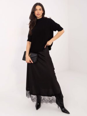 Plonas šiltas megztinis su vilna "LEJA" juoda