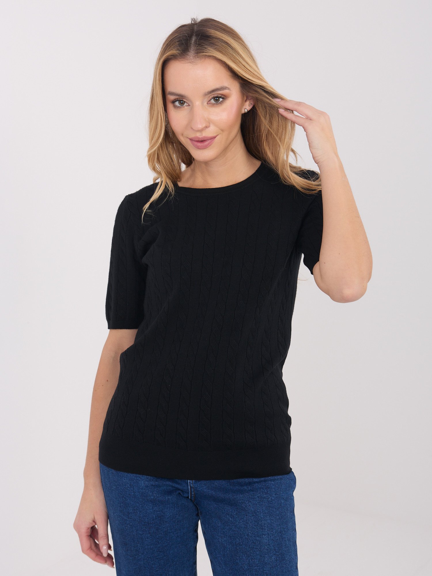 Megztukas trumpomis rankovėmis "ADRIA" juoda - Image 4