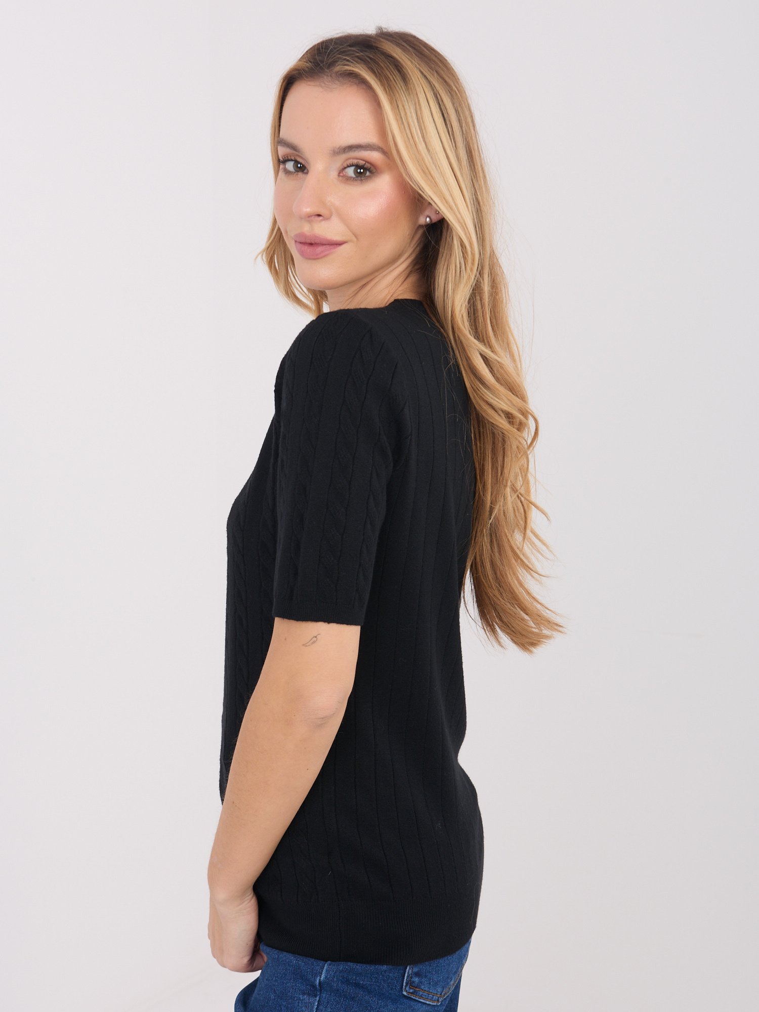 Megztukas trumpomis rankovėmis "ADRIA" juoda - Image 3