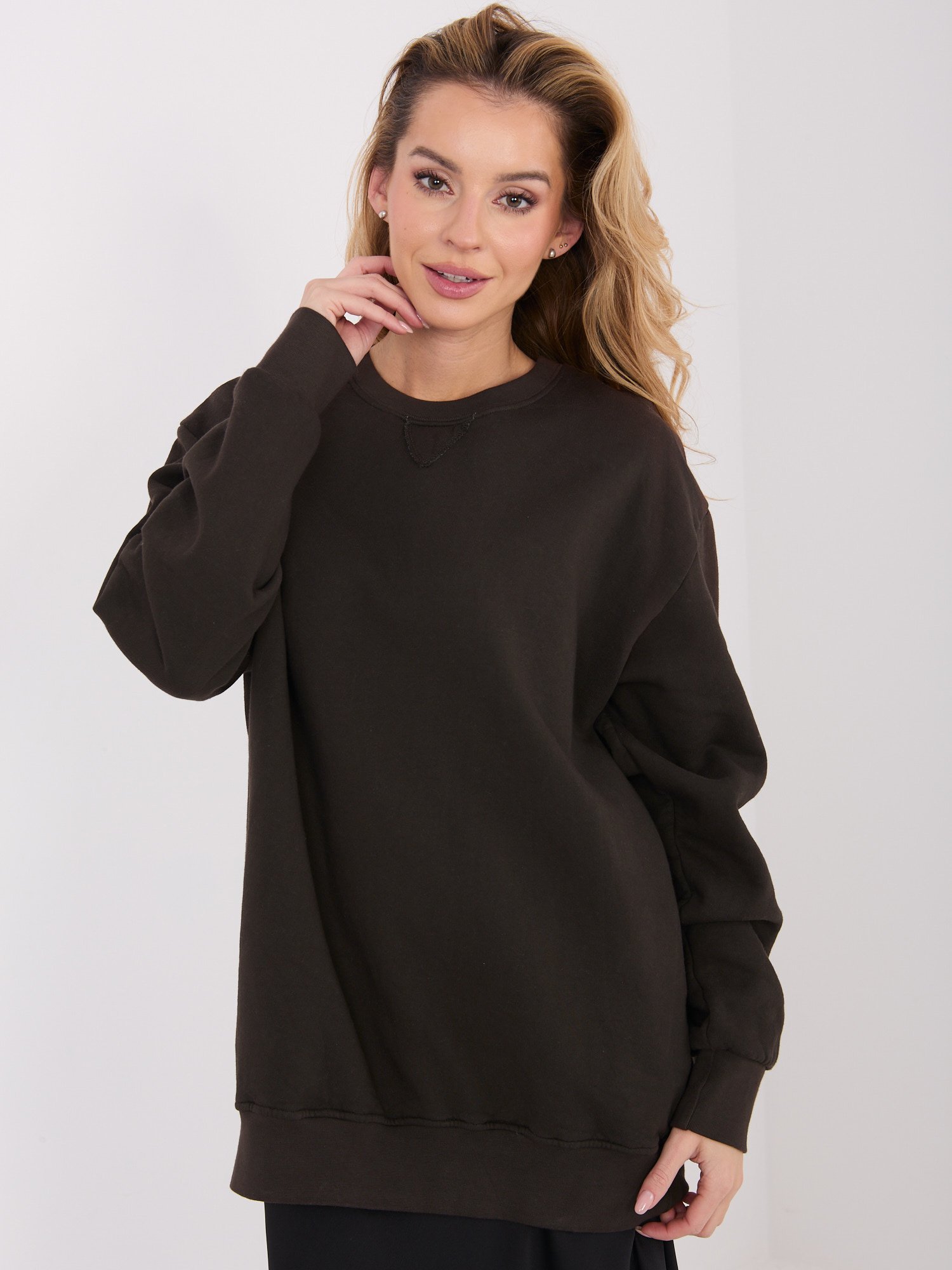 Ilgas oversize džemperis "ERIKA" tamsi ruda