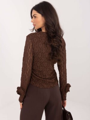 Alternative view of Puošni nėrinių palaidinė su dekoratyviomis gėlėmis ant rankogalių "ANDREA" ruda