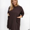 Plus size ilga palaidinė-tunika su kišenėmis "KATRINA" tamsi ruda