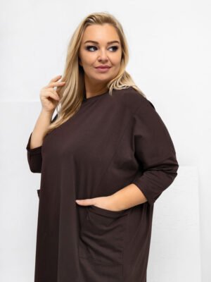 Alternative view of Plus size ilga palaidinė-tunika su kišenėmis "KATRINA" tamsi ruda