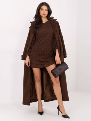 Alternative view of Kokteilinė nėrinių suknelė ilgomis permatomomis rankovėmis "AMBER" ruda