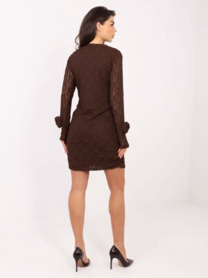 Alternative view of Puošni kokteilinė nėriniuoto audinio suknelė "MILEDI" ruda