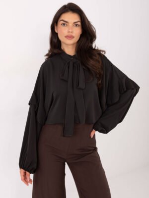 Marškiniai su kaspinu ir pūstomis rankovėmis "CHERYL" ruda