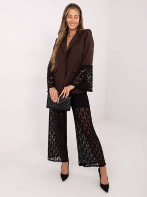 Elegantiškas švarkas su nėrinių rankovėmis "MARLEY" tamsi ruda