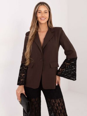 Alternative view of Elegantiškas švarkas su nėrinių rankovėmis "MARLEY" tamsi ruda