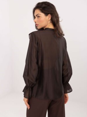 Alternative view of Lengvo audinio marškiniai dekoruoti raukiniais "SILLA" tamsi ruda