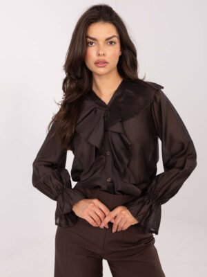 Lengvo audinio marškiniai dekoruoti raukiniais "SILLA" tamsi ruda