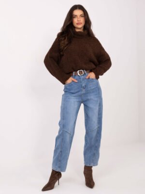 Bouclé mezgimo ilgas megztinis su vilna "KYLE" tamsi ruda