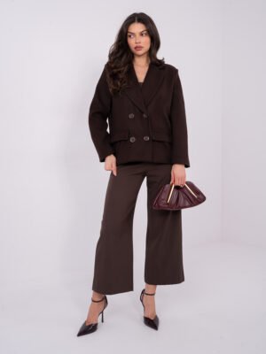 Elegantiškas  trumpas paltas su dvigubu užsegimu "JENIFER" tamsi ruda