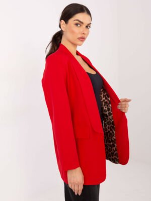 Stilingas švarkas su leopardiniu pamušalu ir atlenkiamomis 3/4 rankovėmis "AURA" raudona
