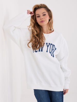 Alternative view of Oversize stiliaus džemperis su užrašu "NEW YORK" pieno balta
