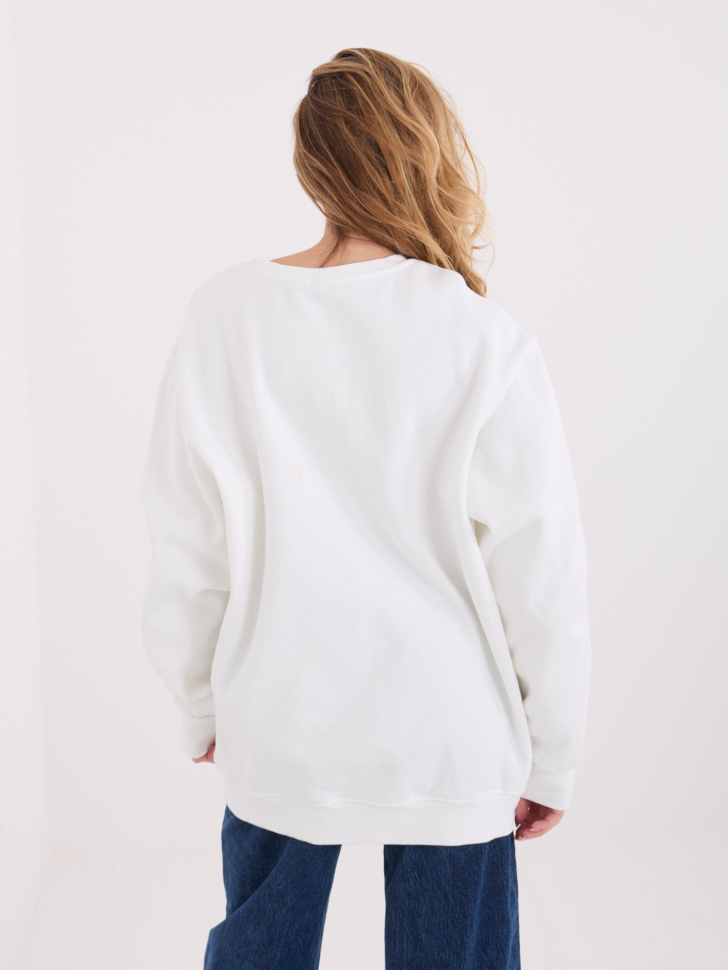 Oversize stiliaus džemperis su užrašu "NEW YORK" pieno balta - Image 4