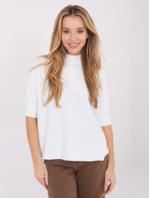 Plonas šiltas megztinis su vilna "LEJA" pieno balta