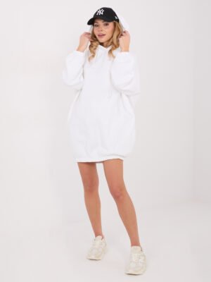 Oversize džemperinė suknelė su gobtuvu "CONI" pieno balta