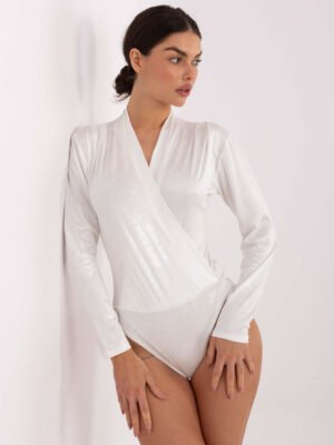 Bodis iš toninio gėlių rašto audinio su persidengiančia iškirpte "LIANA" pieno balta