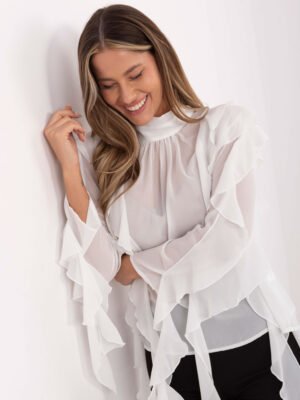 Alternative view of Išskirtinė palaidinė su ilgais plazdančiais raukiniais "CASCADE" pieno balta