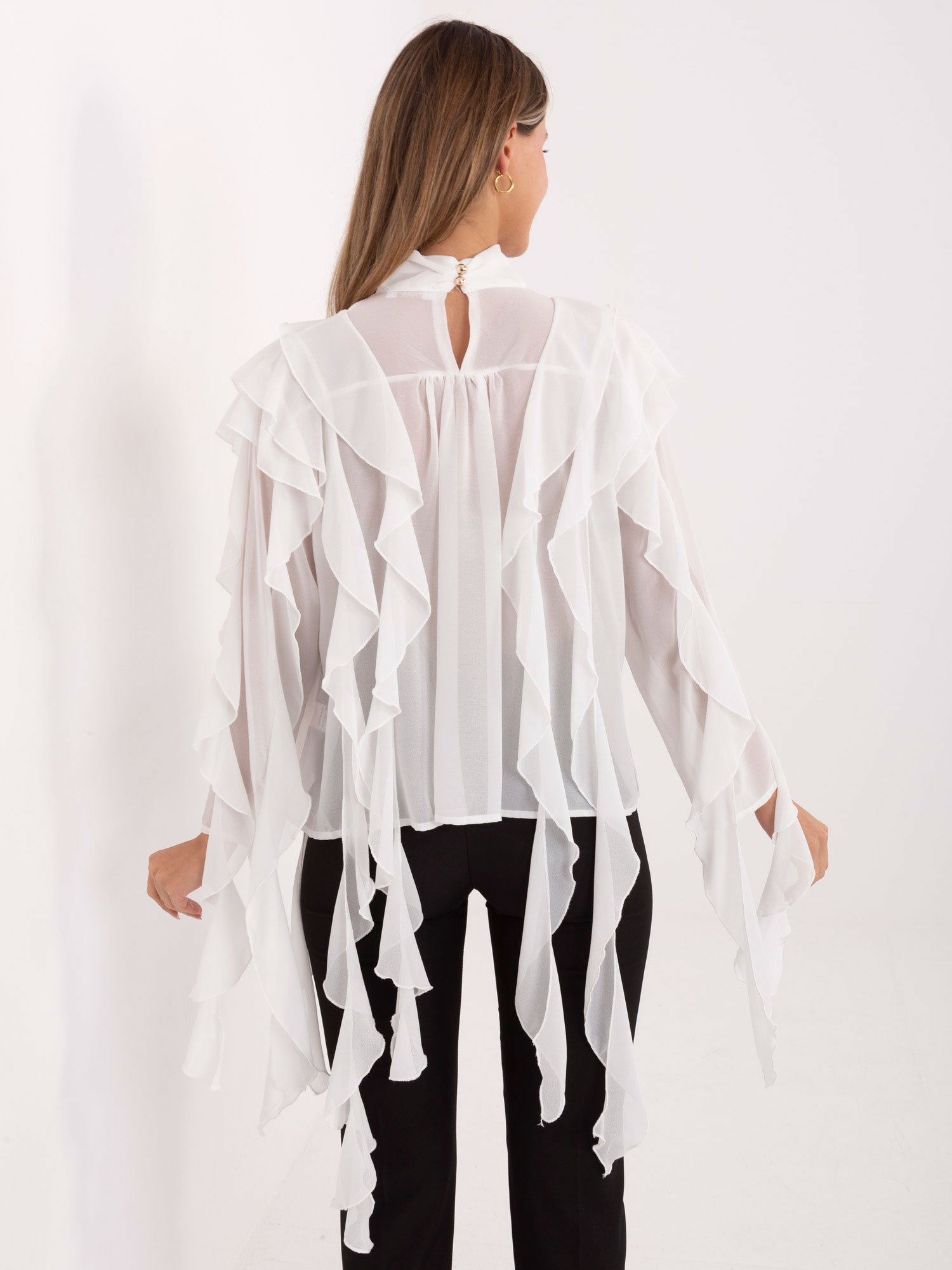 Išskirtinė palaidinė su ilgais plazdančiais raukiniais "CASCADE" pieno balta - Image 3