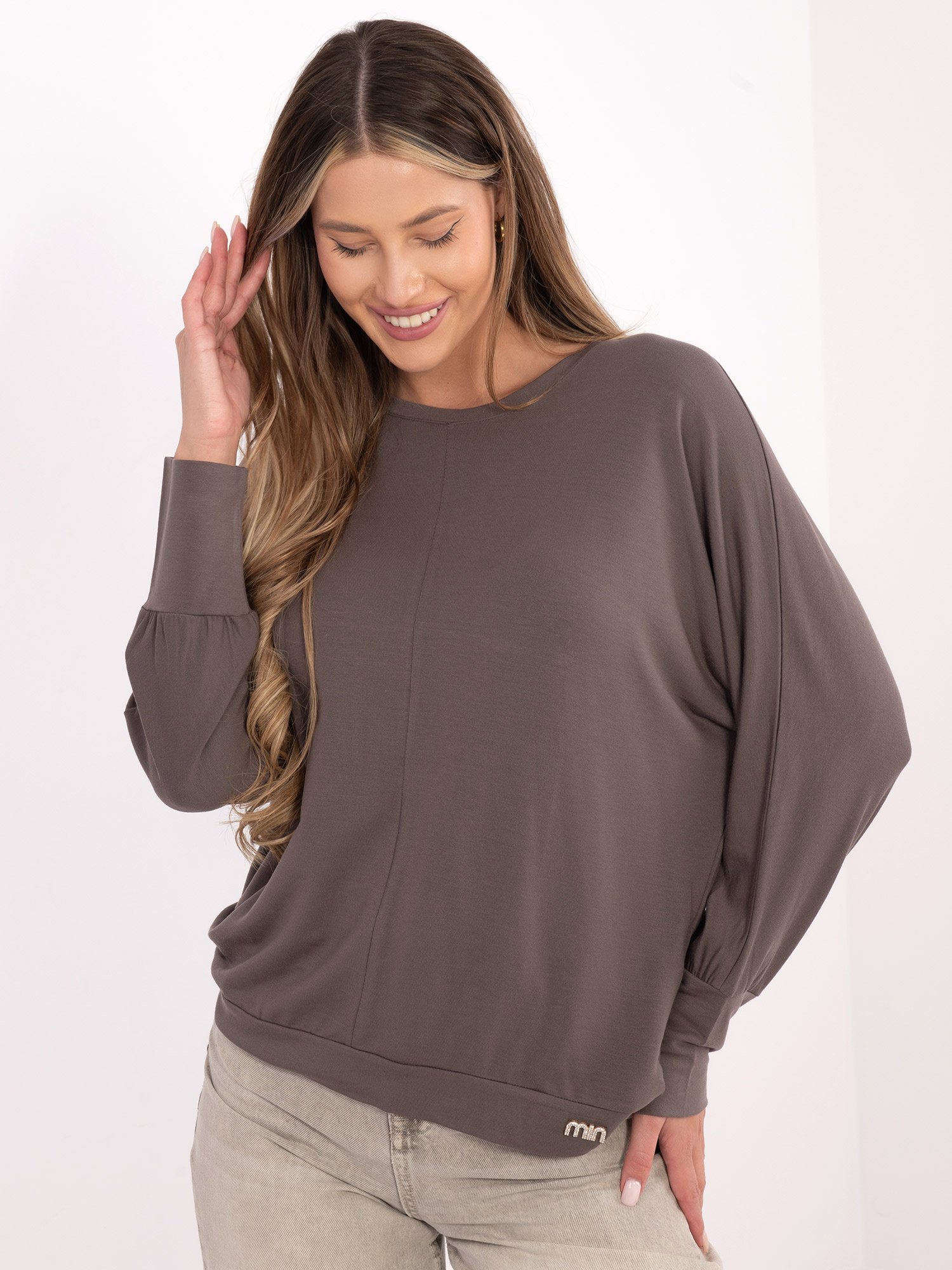 Palaidinė su dekoratyvine detale apačioje "RYANA" pilka smėlio