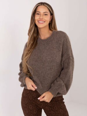 Oversize megztinis su vilna ir išraiškingomis  pūstomis rankovėmis "TESSA" tamsi smėlio